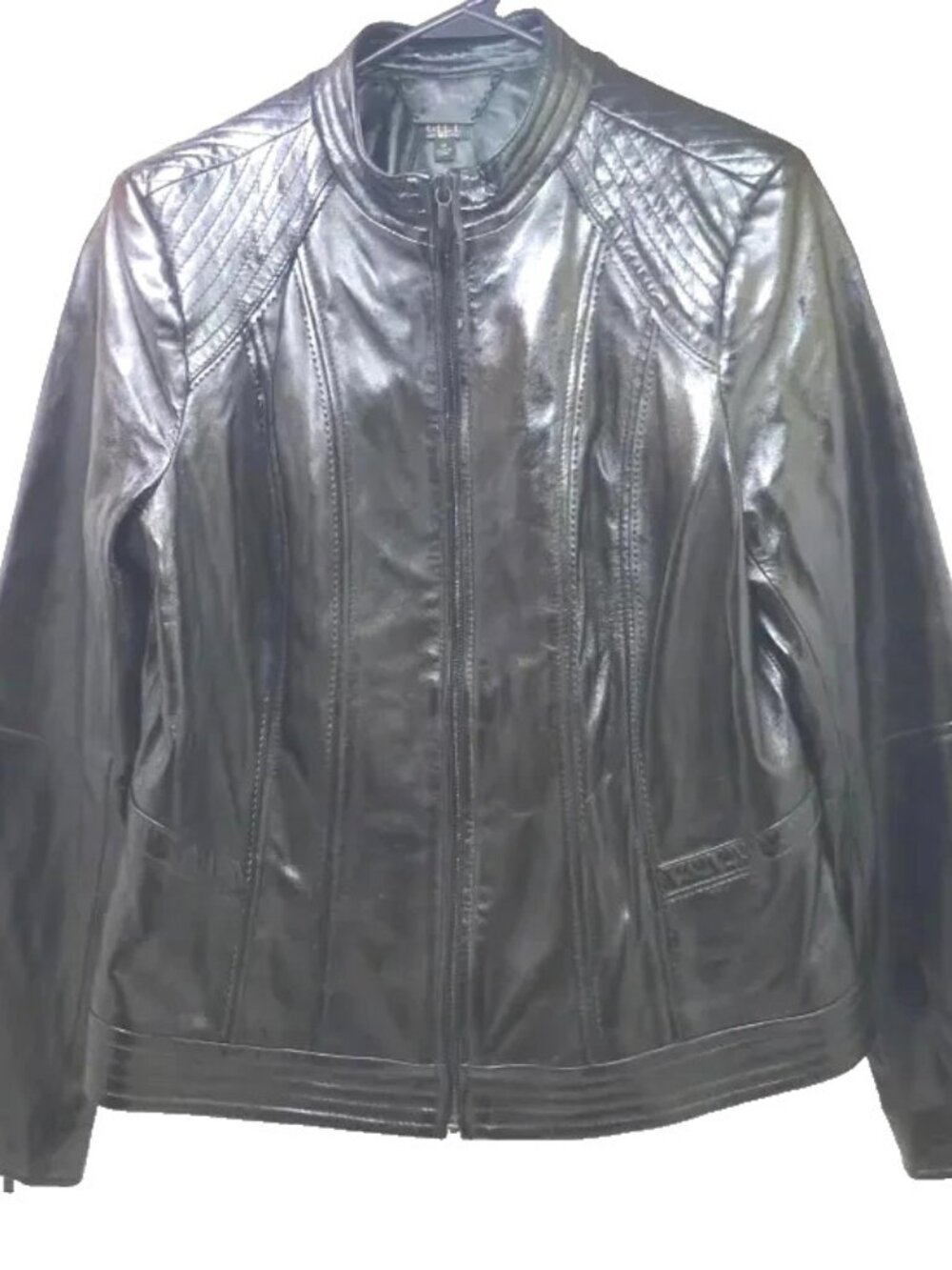 Vintage black leather moto jacket women's rockabilly punk biker coat